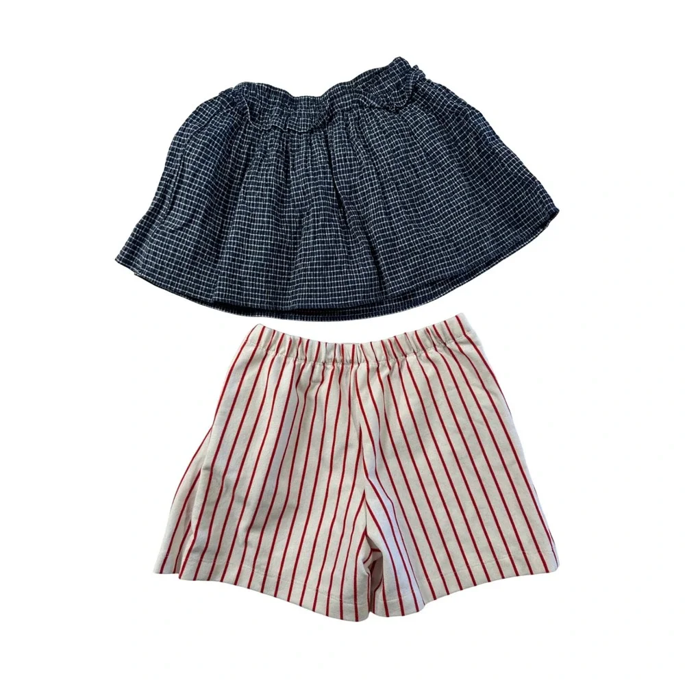 Zara‎ Kids Girls Skort Bundle Navy Grid Seersucker Red Stripe Size 9-10